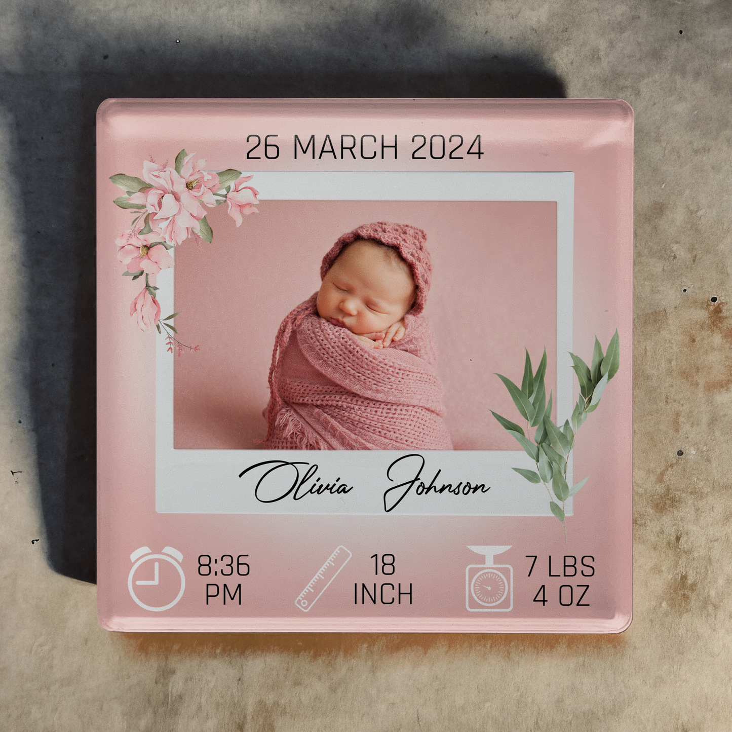 Baby Boy Birth Details Acrylic Fridge Magnet, Birth Stats, Birth Announcement Magnet, Newborn Baby Stats With Picture, Baby Girl Keepsake