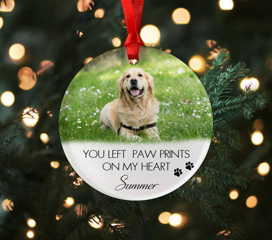 Pet Memorial Photo Acrylic Ornament Gift | You Left Paw Prints On My Heart | Paw Print Ornament | Pet Loss | Sympathy | Acrylic Dog Tag