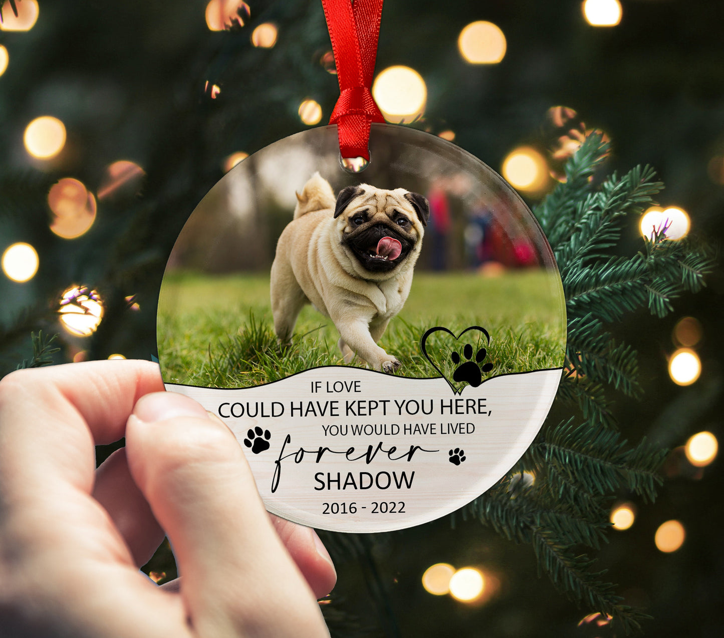 Pet Memorial Photo Acrylic Ornament Gift, You Left Paw Prints On My Heart, Paw Print Ornament, Pet Loss,  Pet Memorial Gift